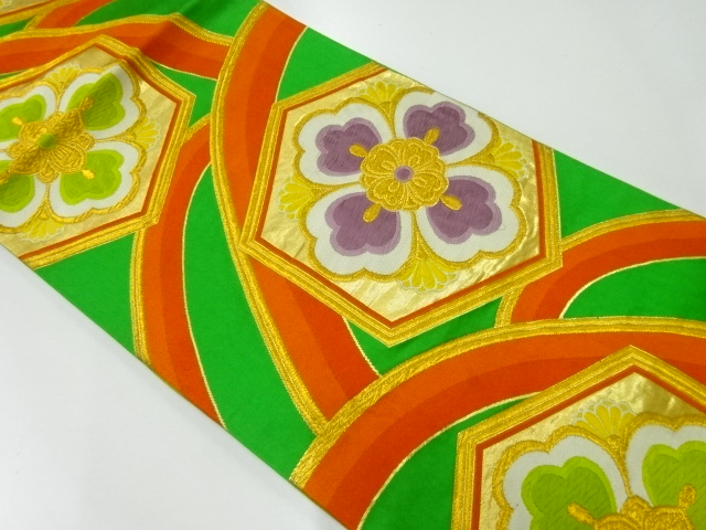 JAPANESE KIMONO / ANTIQUE FUKURO OBI / SILK / WOVEN FLOWER CREST